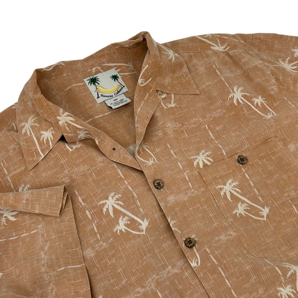 Banana Cabana Mens XL Silk Camp Hawaiian Shirt Orange Palm Tree